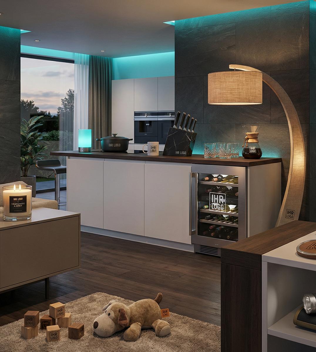 Stilvolle Lifestyle-Produkte und Home-Accessoires mit dezenter Markenpräsenz.