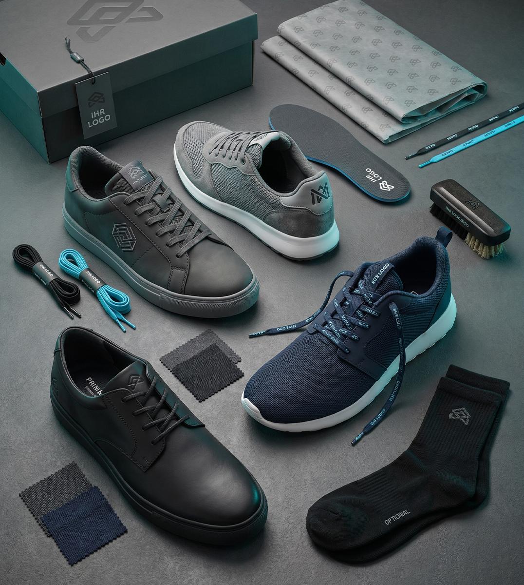 Sicherheitsschuhe für die Industrie und individuelle Sneaker für Team-Events mit Markenpräsenz.
