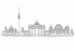 Anthrazitfarbene Linienzeichnung der Berliner Stadtsilhouette